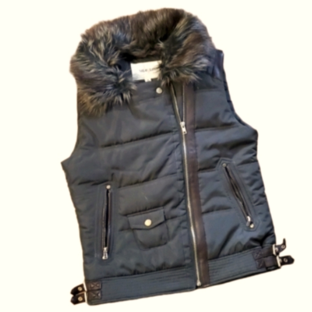 Thread & Supply Womans Olive Zip Vest with Fur and‎ Leather Trim Size Small